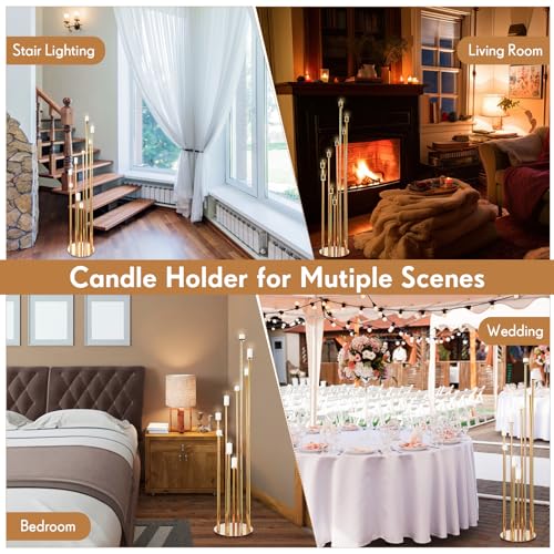 Gold 2 Pcs Metal Floor Candle Holder J414249