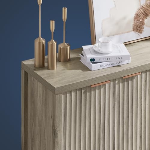 Natural 56" Fluted Sideboard Buffet Cabinet with Adjustable Shelves B8072