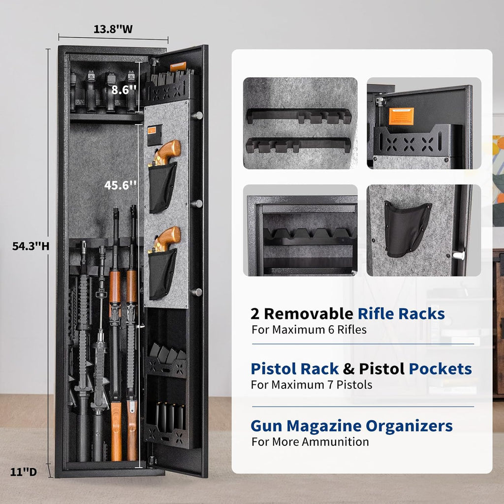 6 Long Gun Safe with Keys Keypad Wall Mount N47565