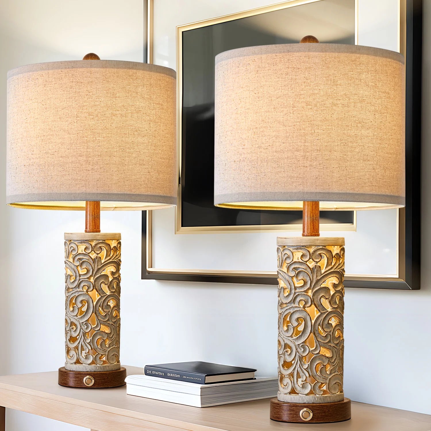 Rustic Table Lamp Set of 2 3 Way Dimmable 22" with 2 USB Ports P69768