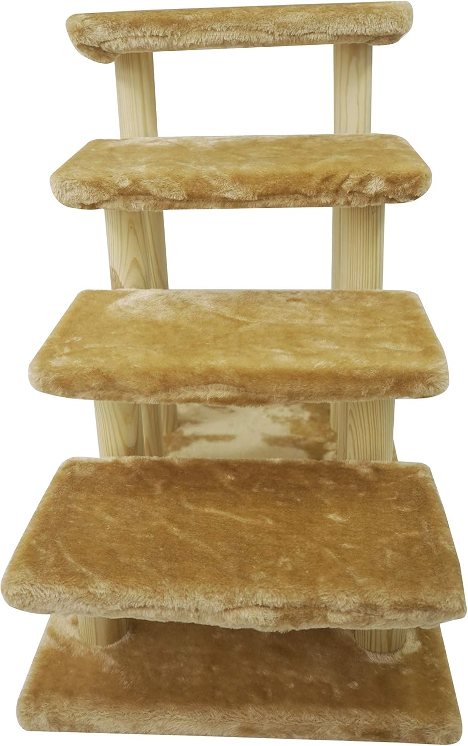 Brown 4-Step Wooden Pet Stairs with Detachable Carpet I152666