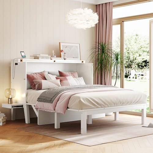 Grey Wood Queen Murphy Bed with Desk and Shelves A2278