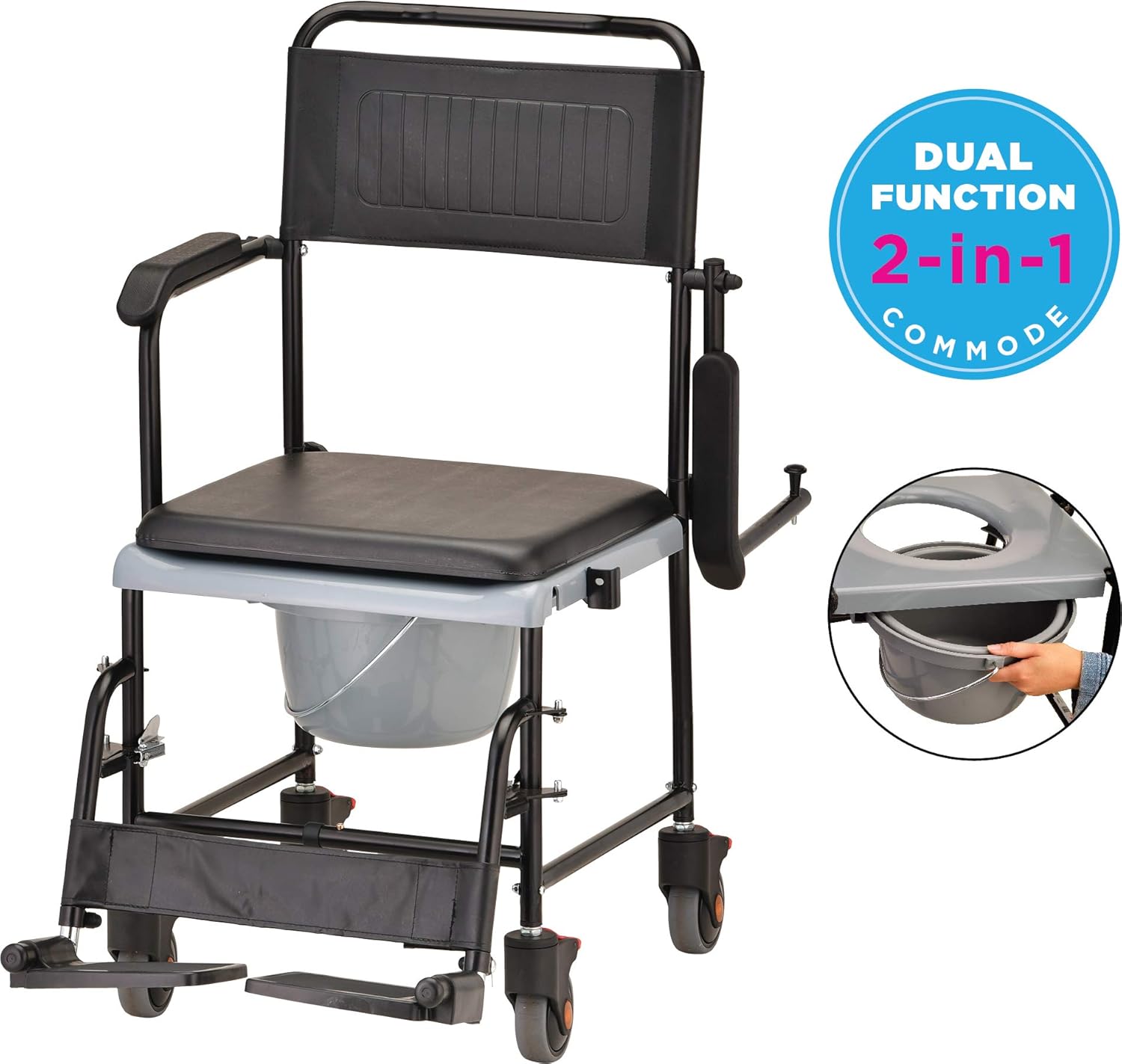 Hammertone Transport Chair Commode with Locking Wheels and Removable Padded Seat A220
