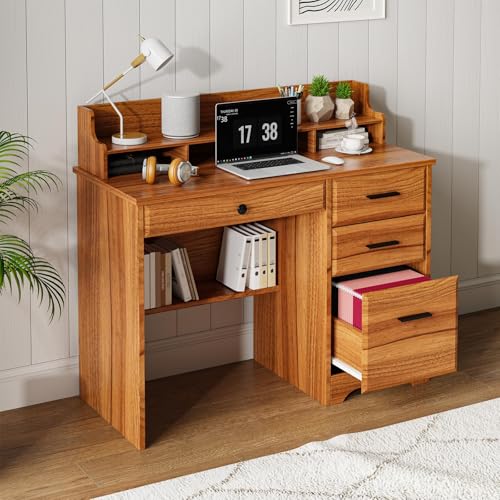 White 44 Inch Computer Desk with Storage Drawers and Hutch X3880
