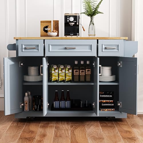 Green Large Kitchen Island with 2 Drop Leaf, 3 Drawers, 55.7" B9614