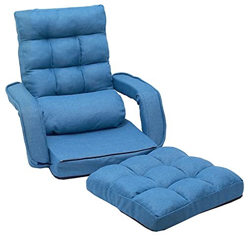 Blue Adjustable Folding Chaise Lounge Sofa with Armrests and Pillow B142