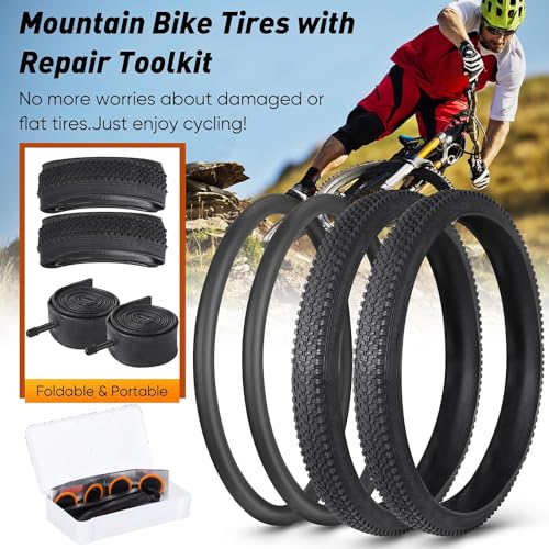 24/26x1.95 Inch Folding Bicycle Tire with Bike Tubes and Tire Levers (2 Packs) E711