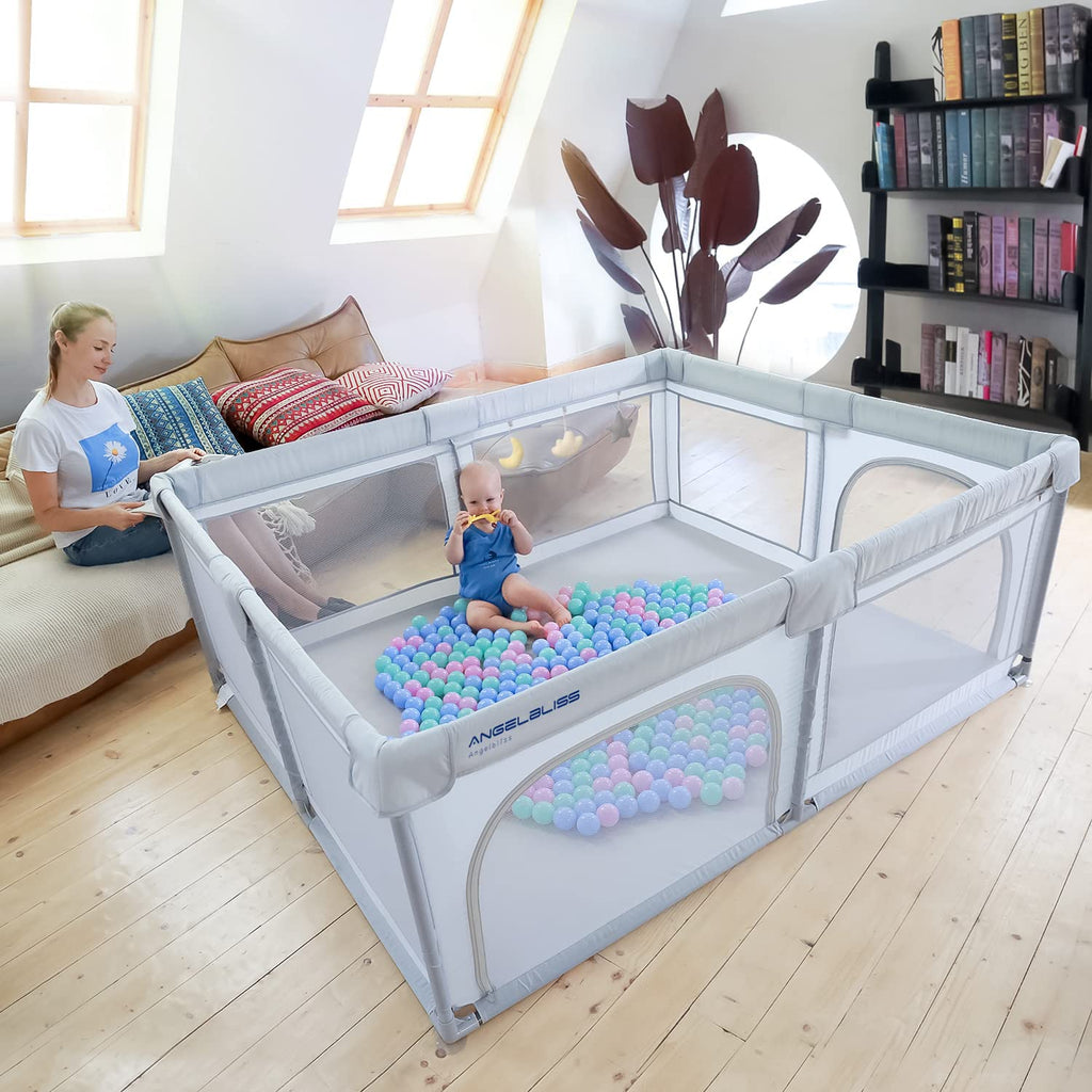 Grey 63”x47” Baby Playpen with Breathable Mesh G950