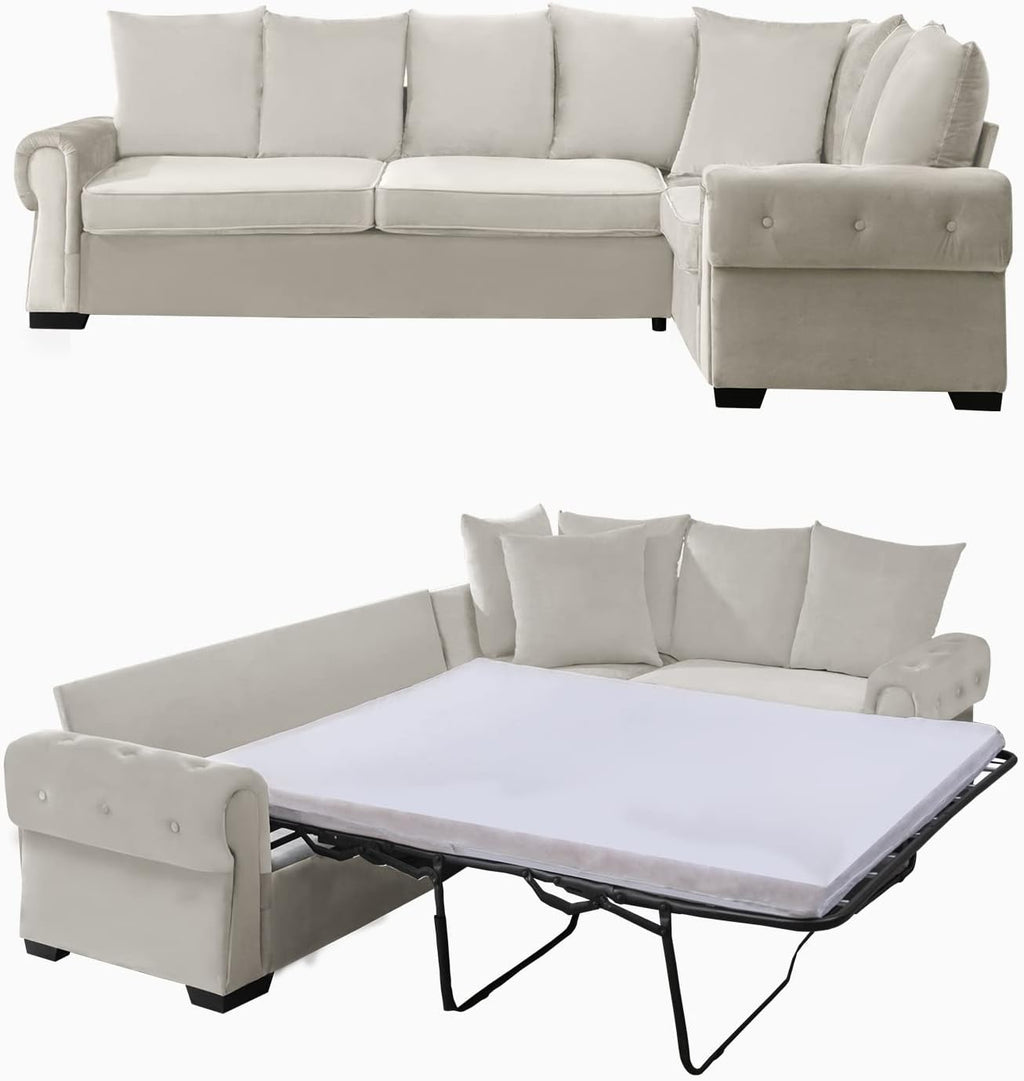 Beige Pull Out Sofa Bed with Folding Foam Mattress D909775
