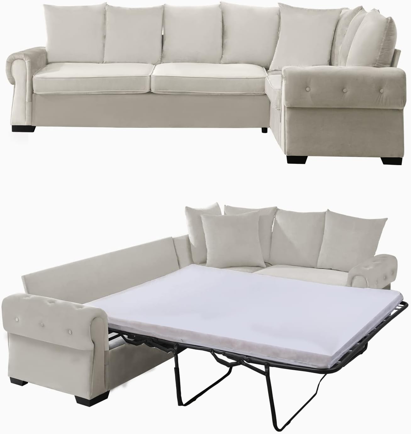 Beige Pull Out Sofa Bed with Folding Foam Mattress D909775
