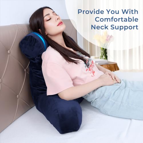 Grey Backrest Pillow with Arms, Headrest, Pockets, Removable Washable Cover, Detachable Neck Roll (Large 27") A9241