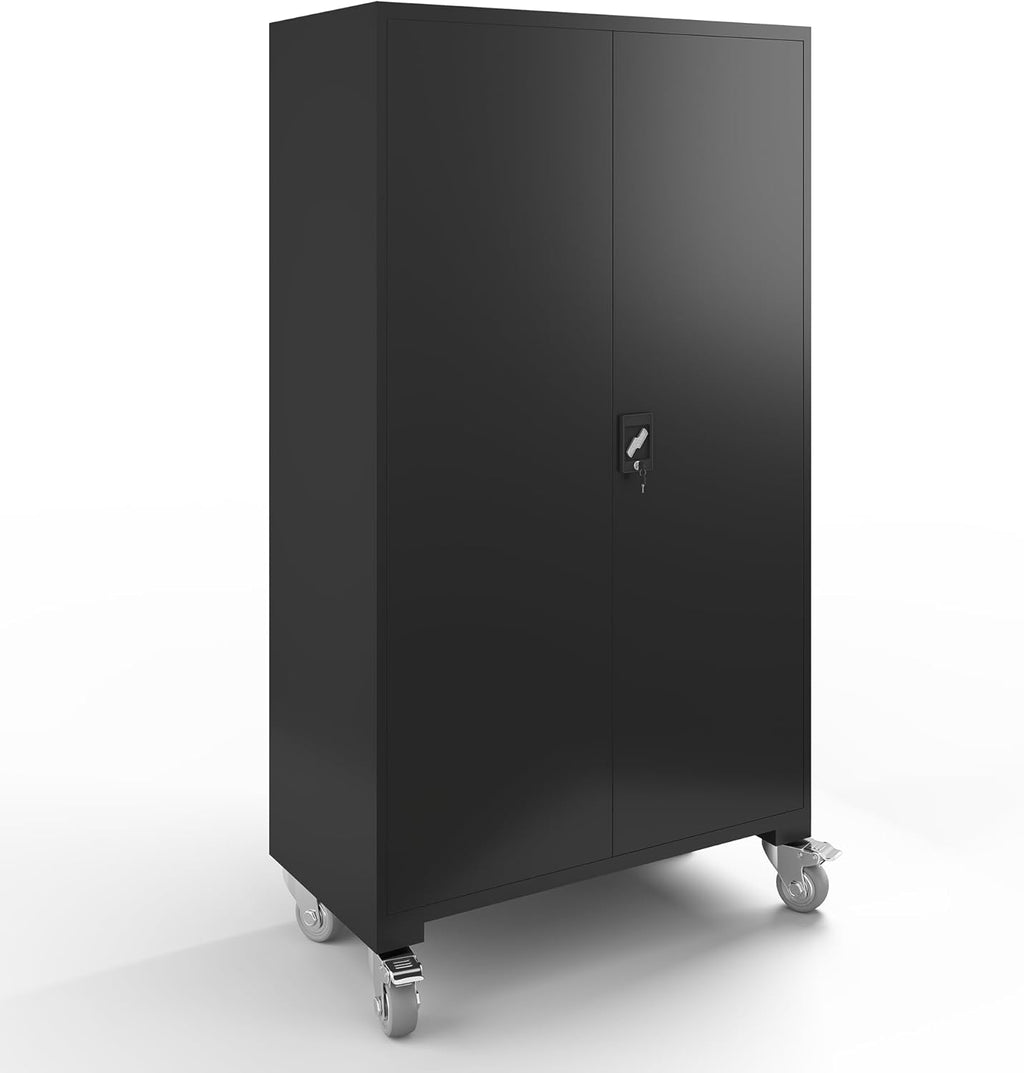 Black 72 Inch Metal Storage Cabinet with 4 Adjustable Shelves J307524