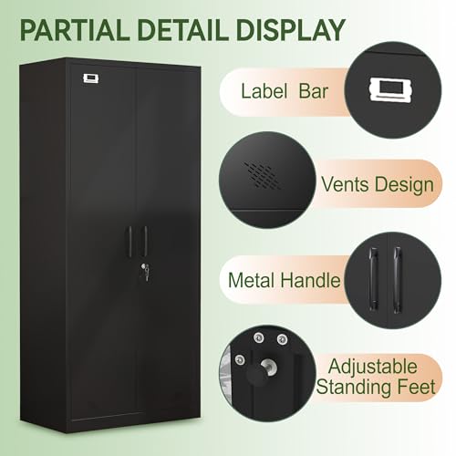 Black Metal Armoire Wardrobe with 2 Doors, 1 Adjustable Shelf, 2 Drawers, and Hanging Rod G14026