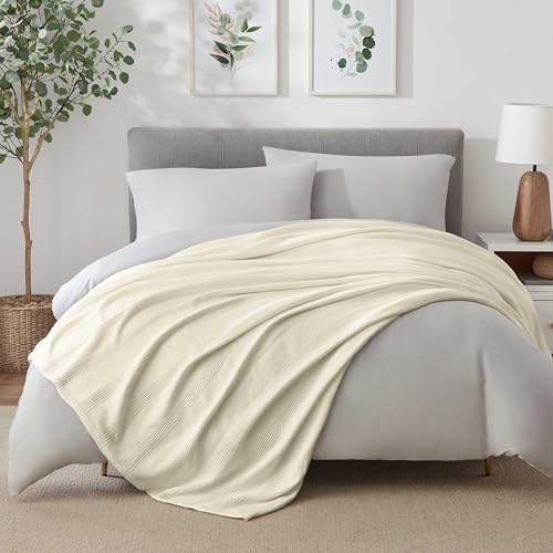 100% Cotton Twin Size Blanket (90 x 66 Inch, White) L1144