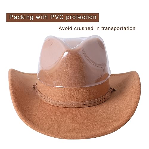 Retro Felt Wide Brim Cowboy Hat with Wind Lanyard G541