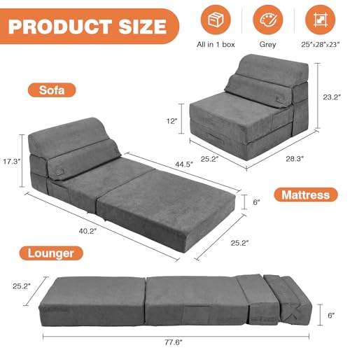 Grey Folding Sofa Bed Convertible Sleeper Chair Couch L6756