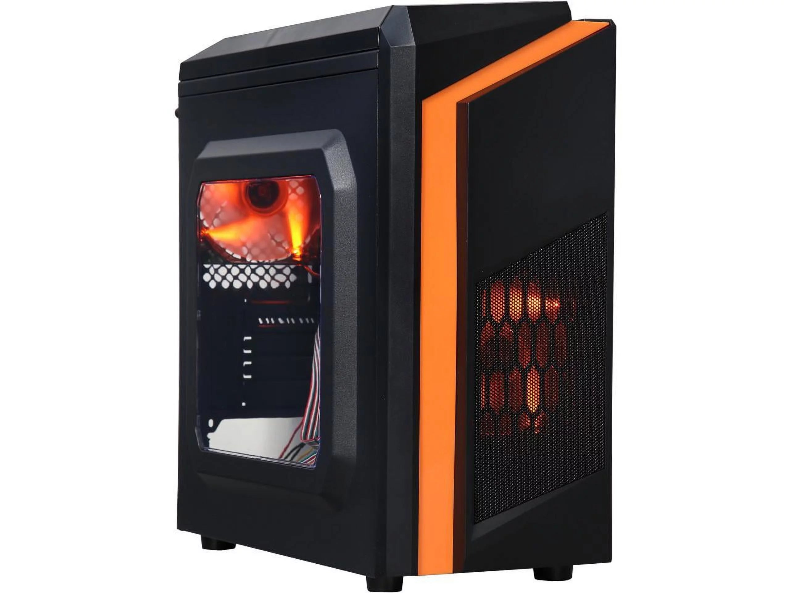 Black/Orange Micro-ATX Mini Tower Computer Case with 2 x Orange LED Fans X8184