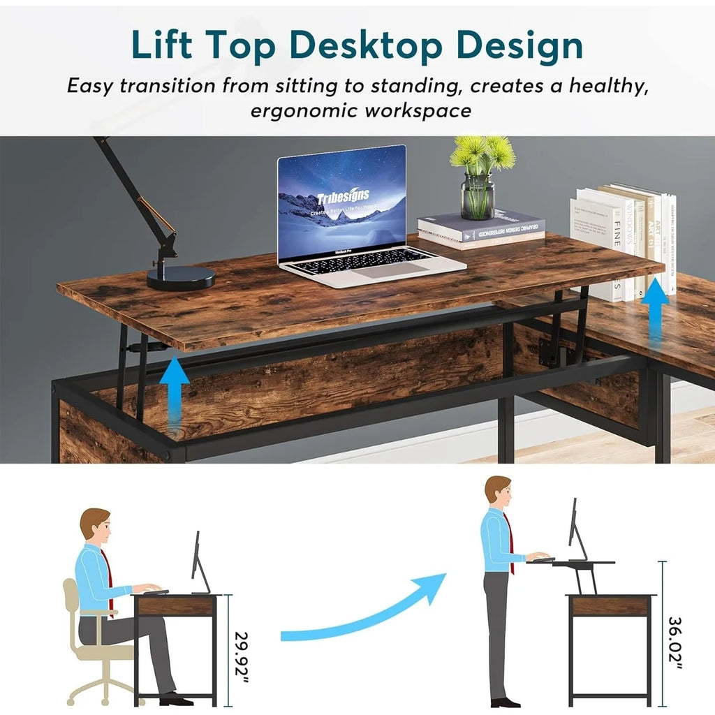 L-Shaped 59" Computer Desk with Drawers Corner Desk with Lift Top S808114