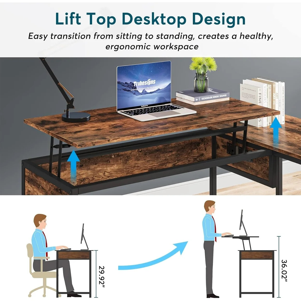 L-Shaped 59" Computer Desk with Drawers Corner Desk with Lift Top S808114