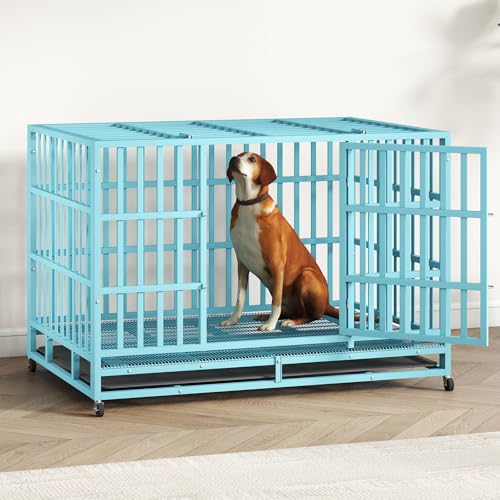 Heavy Duty Steel Dog Crate with Wheels and Removable Tray M90954
