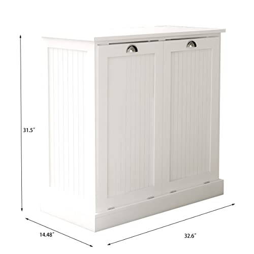 White Double Tilt Out Trash Cabinet Laundry Sorter Cabinet Z4720