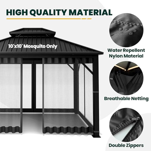 Black 10' x 10' 4-Panel Mosquito Netting with Zippers N390042