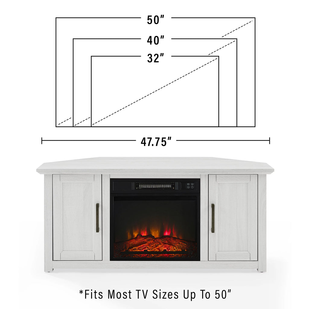 Whitewash Wood Corner TV Stand with Fireplace G522609