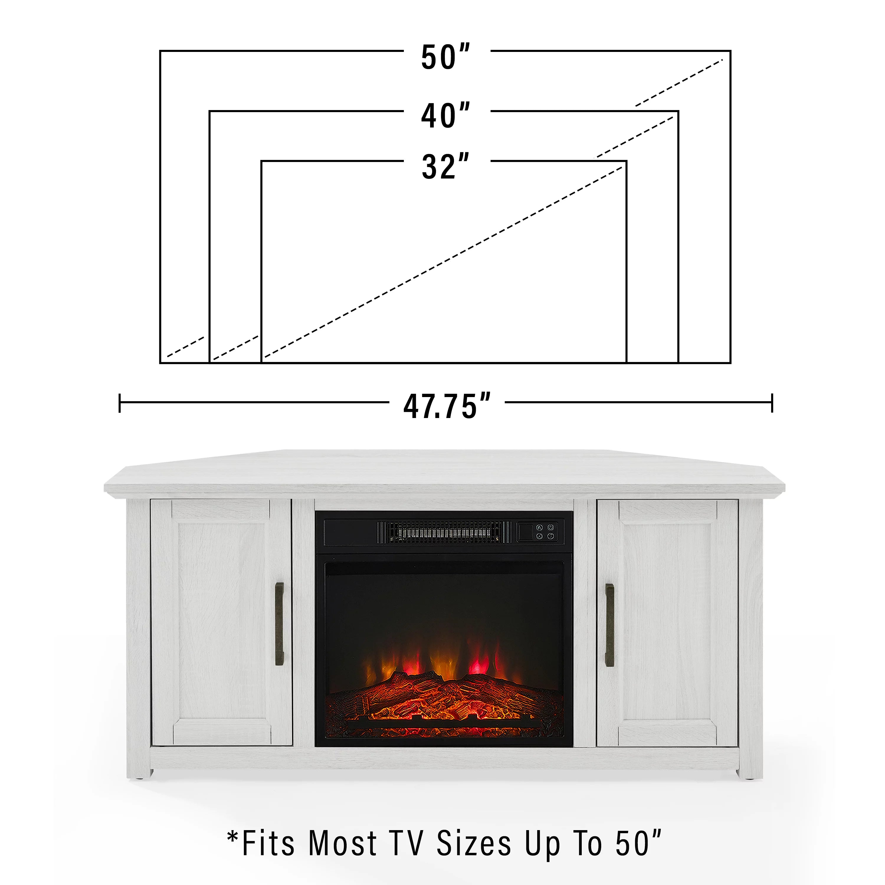 Whitewash Wood Corner TV Stand with Fireplace G522609