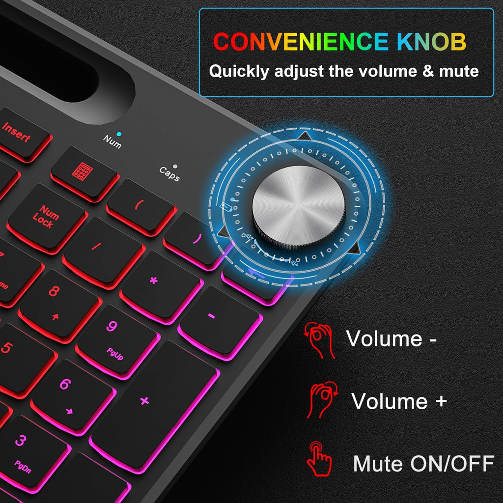 Wireless Keyboard and Mouse Combo, 2.4G Rechargeable Ergonomic Gaming Keyboard with Wrist Rest J3155