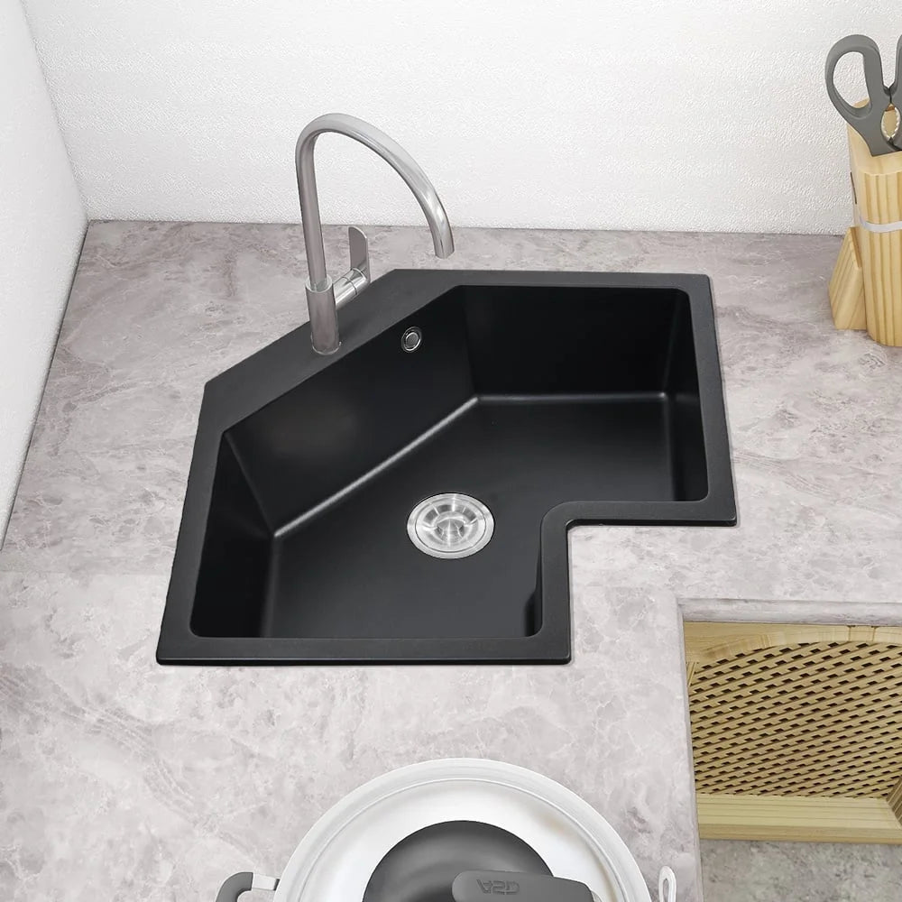 Black Drop In Corner Kitchen Sink Single Bowl Quartz C845223