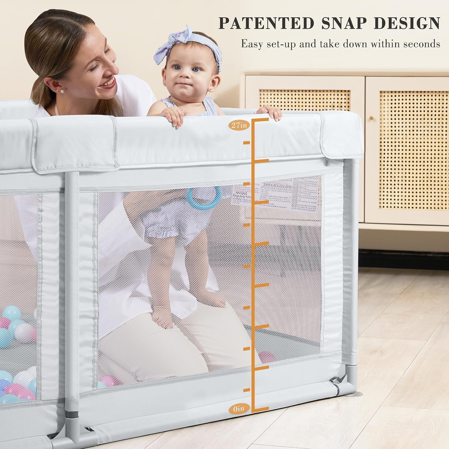 Grey 63”x47” Baby Playpen with Breathable Mesh G950