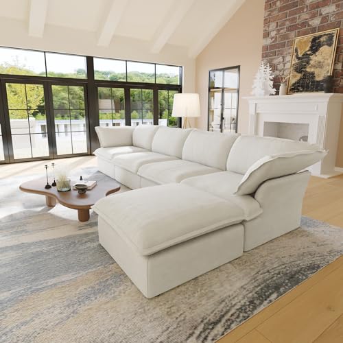 Beige 4 Seater Sectional Sofa with Storage Ottoman H2078