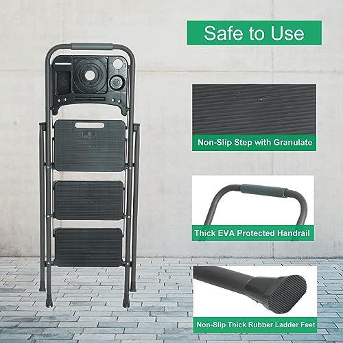 Folding Step Stool with Handrails and Tool Tray Platform, 330lbs W1598
