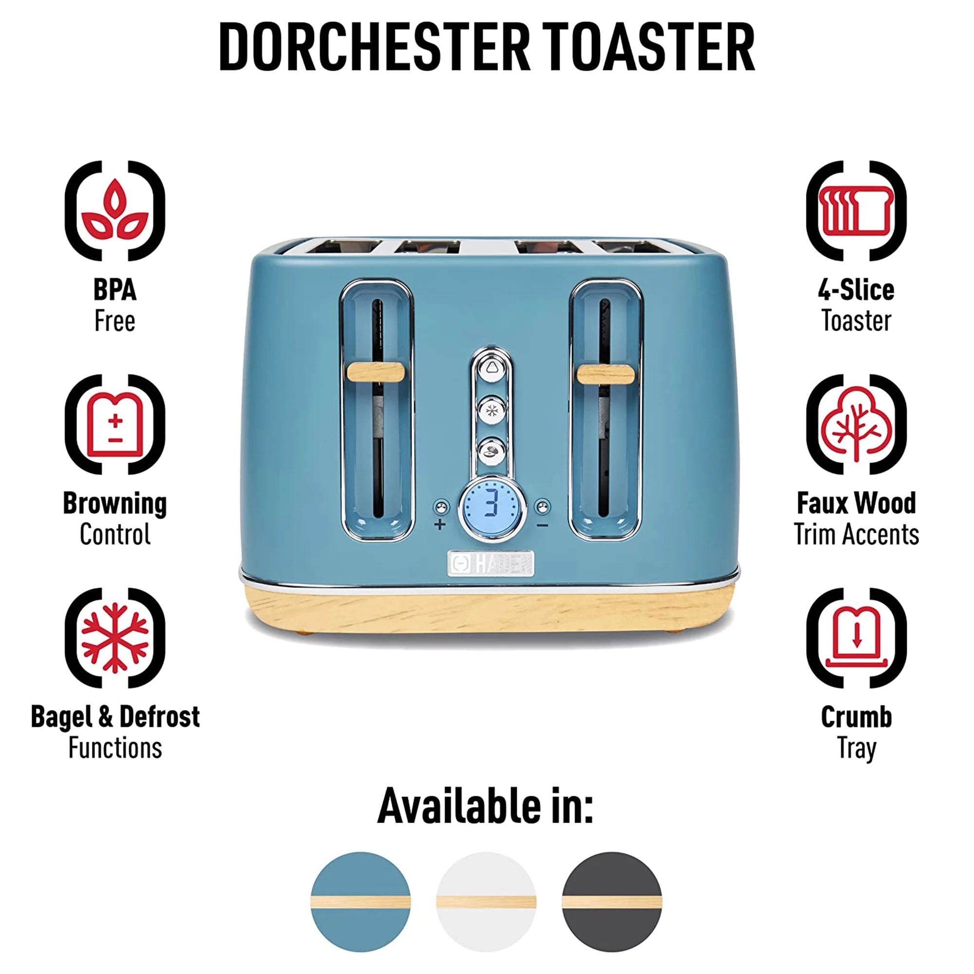 4 Slice Wide Slot Toaster Stone Blue Q235106