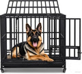 42" Large Metal Wire Dog Crate with Lockable Wheels, Double Door J74281