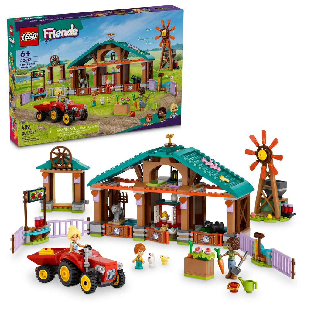 Farm Animal Sanctuary and Tractor Toy with 3 Mini-Doll Characters and 5 Farm Animal Toys Including a Baby Cow U435
