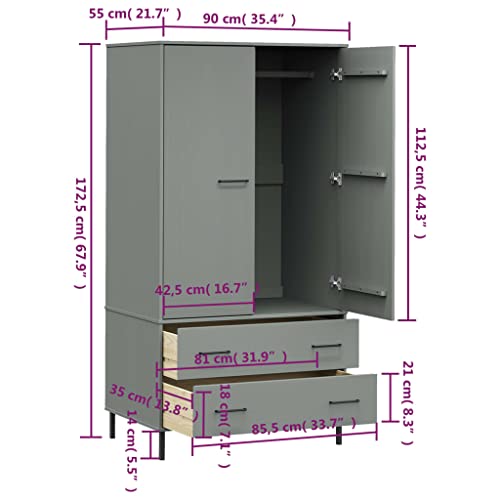 Gray Solid Wood Wardrobe with Metal Legs T2003