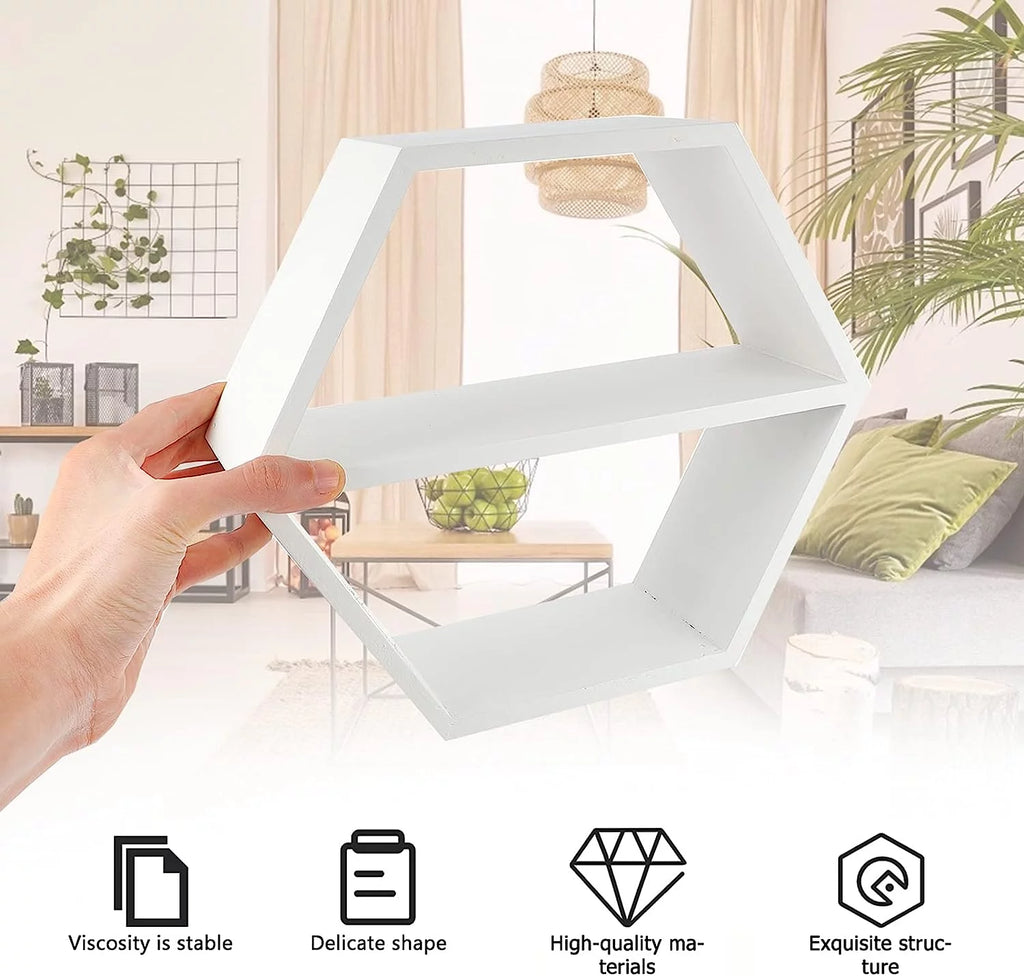 White Hexagon Floating Shelves K220970