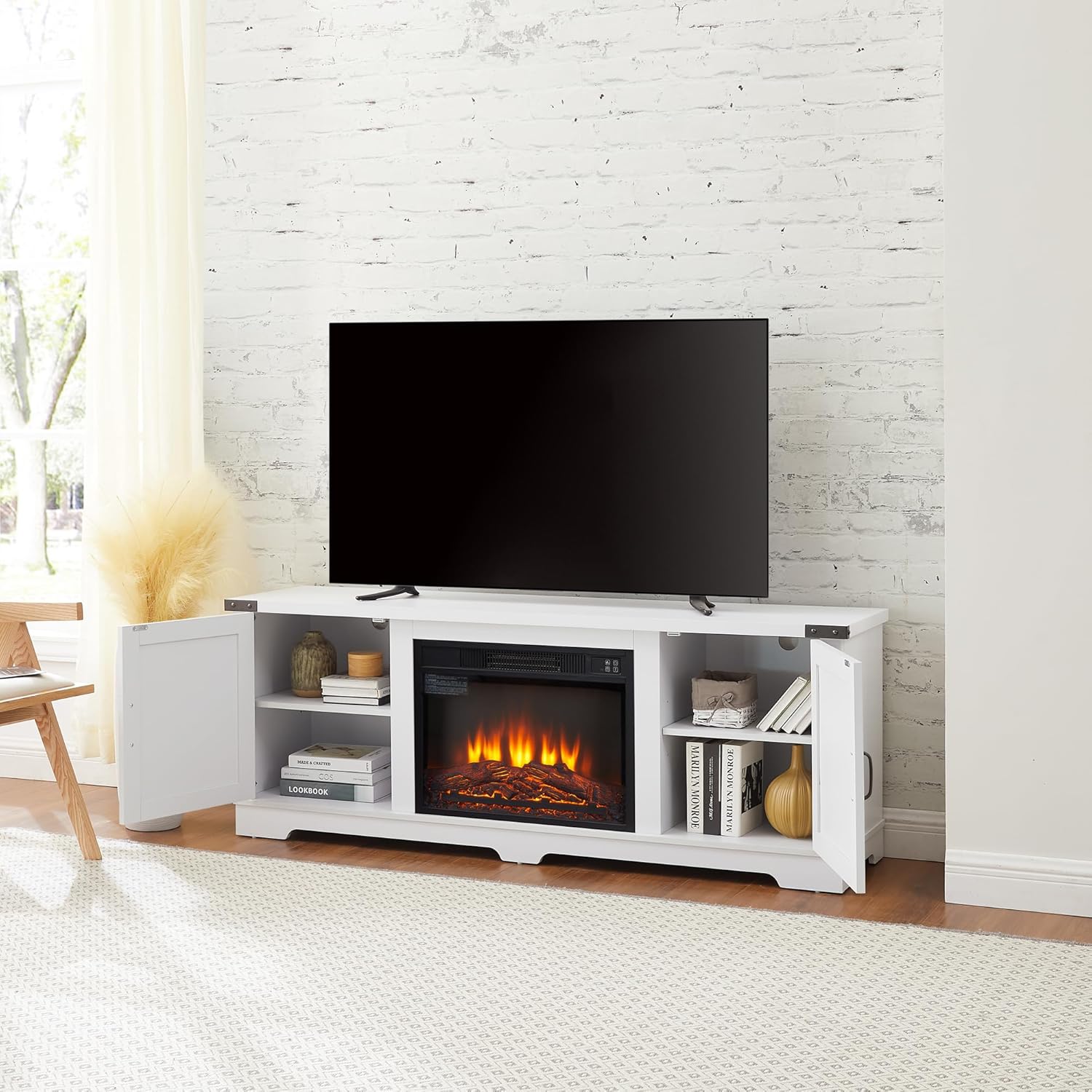 White Large Fireplace TV Stand with 23" Fireplace Insert C39890