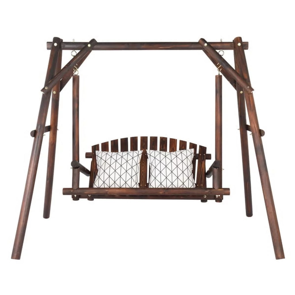 6.5ft Hardwood Patio Swing with Stand, Carbonized N962
