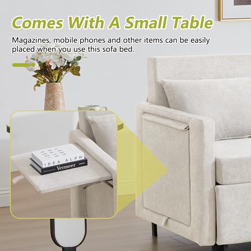 3-in-1 Sleeper Sofa Bed, 51'' Convertible Folding Couch with Pullout Bed, Chenille Futon Sleeper Sofa with Side Table and 2 Pillows, Grey A67760