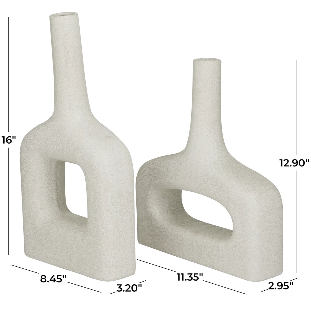 16" 13"H White Ceramic Vase Set of 2 Y330478