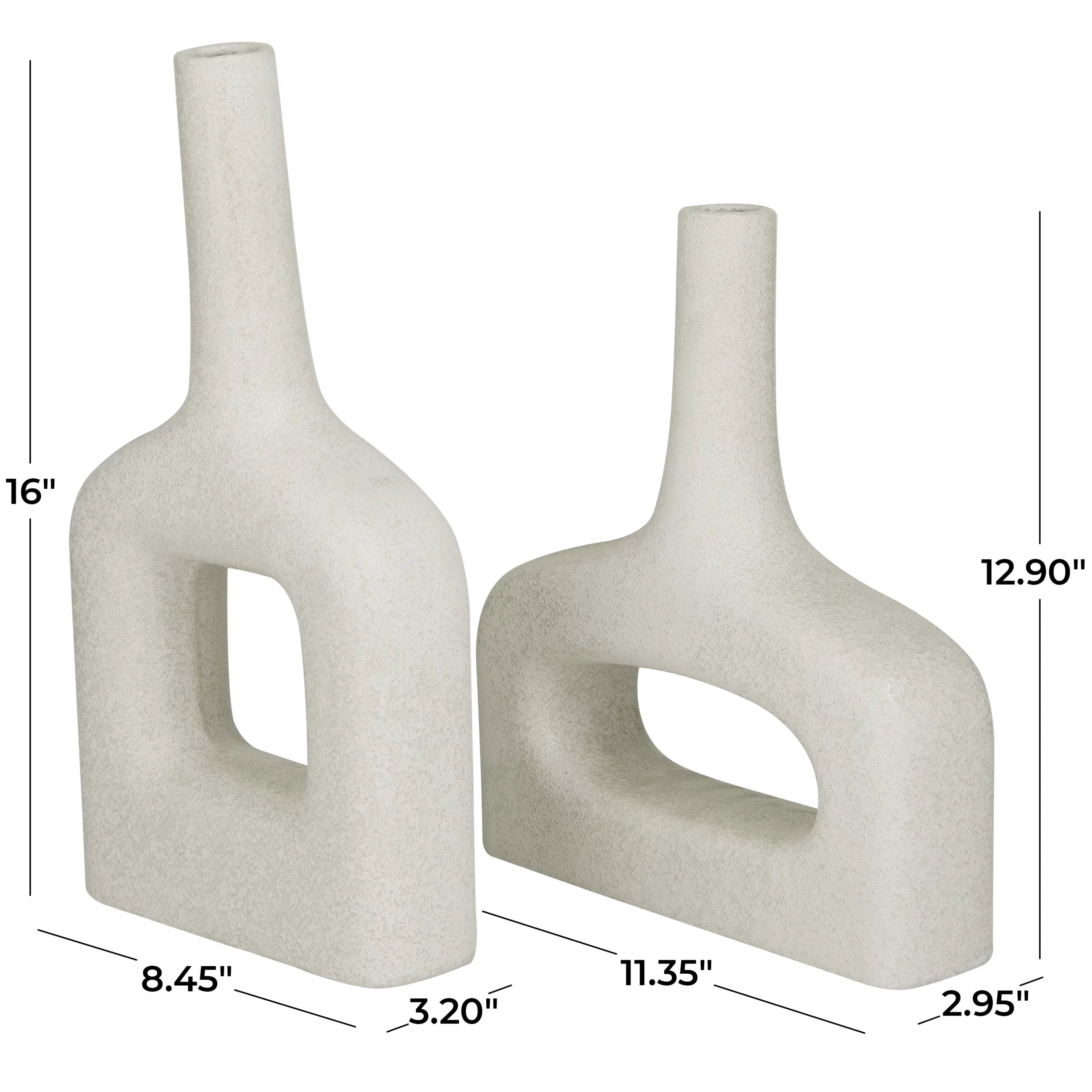 16" 13"H White Ceramic Vase Set of 2 Y330478