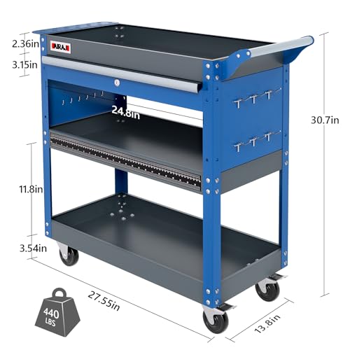 Blue 3 Tier Rolling Tool Cart with Drawers L988216