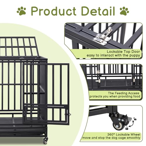 42" Large Metal Wire Dog Crate with Lockable Wheels, Double Door J74281