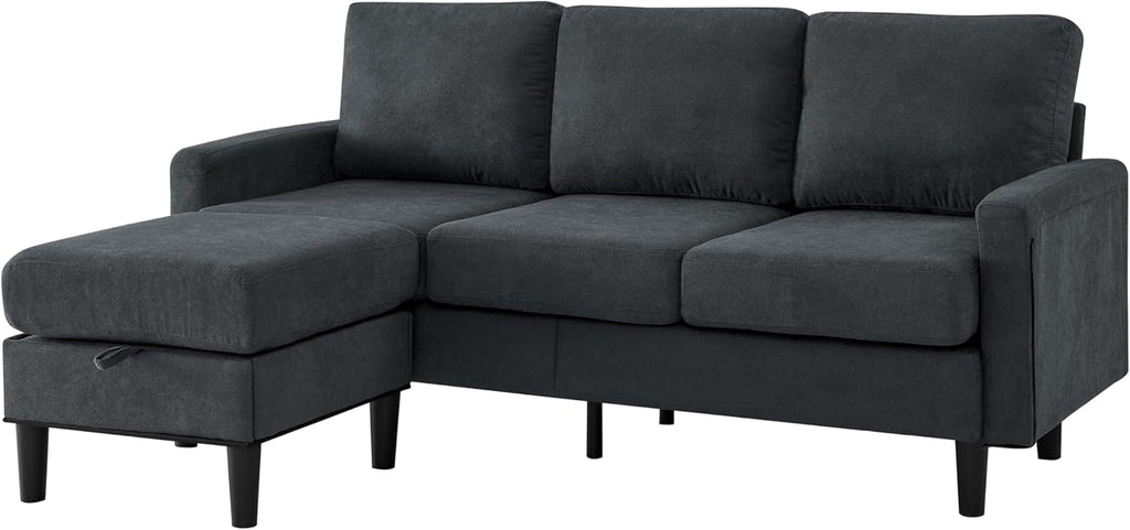Dark Gray Fabric L Shaped Sectional Sofa with Storage Ottoman Y9257