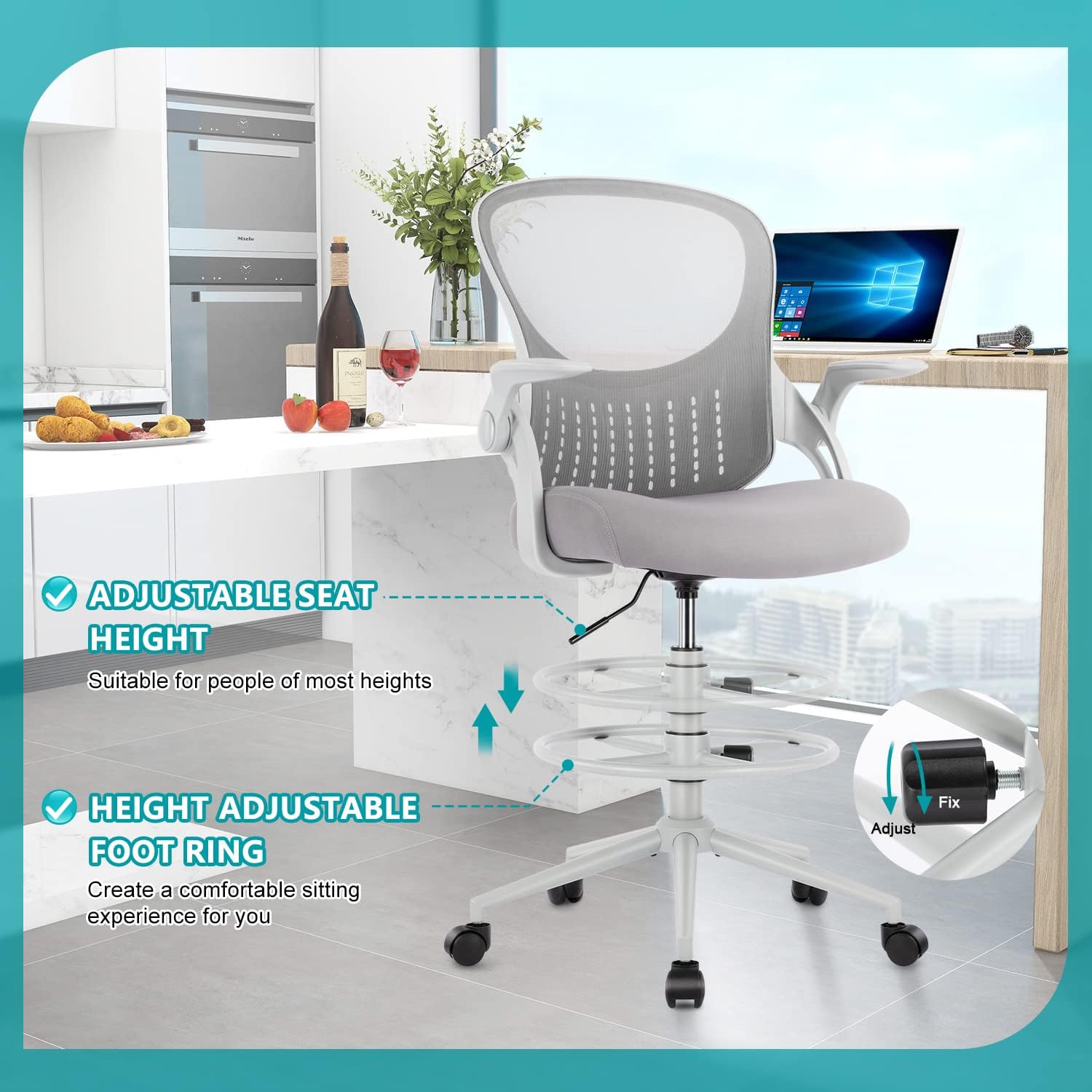 Grey Mid Back Mesh Drafting Chair H7720