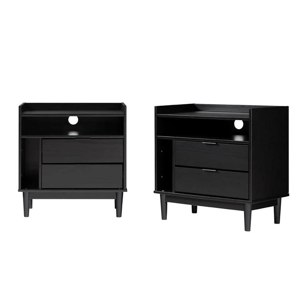 Black Solid Wood 2-Drawer Night Stand X3379