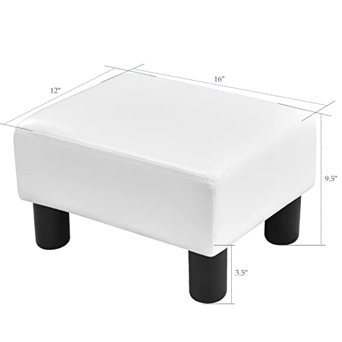 16" Small PU Leather Ottoman with Padded Seat Plastic Wood Legs (Red) R107486