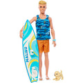 Poseable Blonde Ken Beach Doll with Surfboard and Pet Puppy O3061